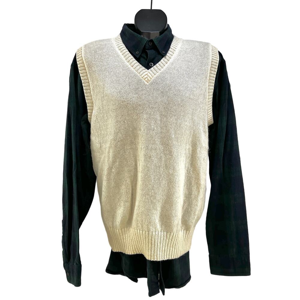 Vintage Ivory Scottish Wool Sweater Vest by Puritan V Neck Preppy
